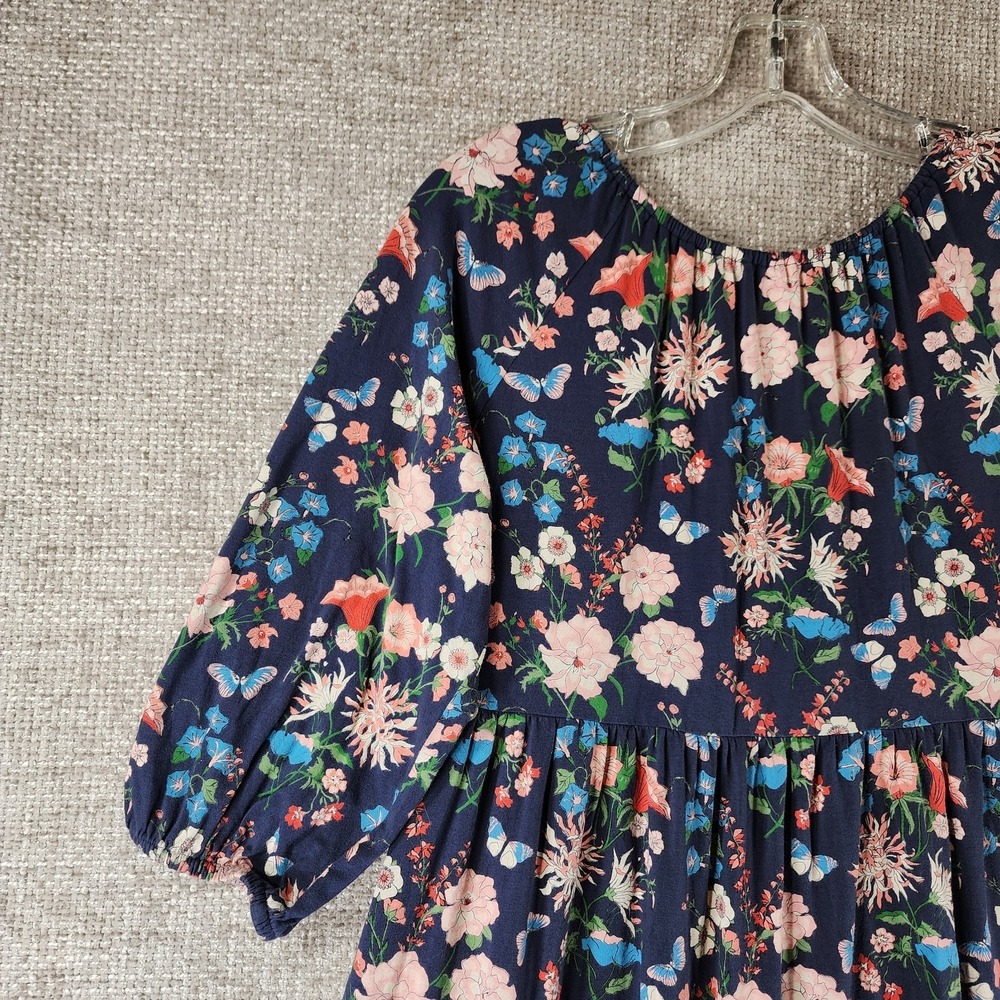 Tea Collection Womens S Blue Floral Midi Dress Stretch Knit Cottage 3/4 Sleeve - Picture 9 of 11